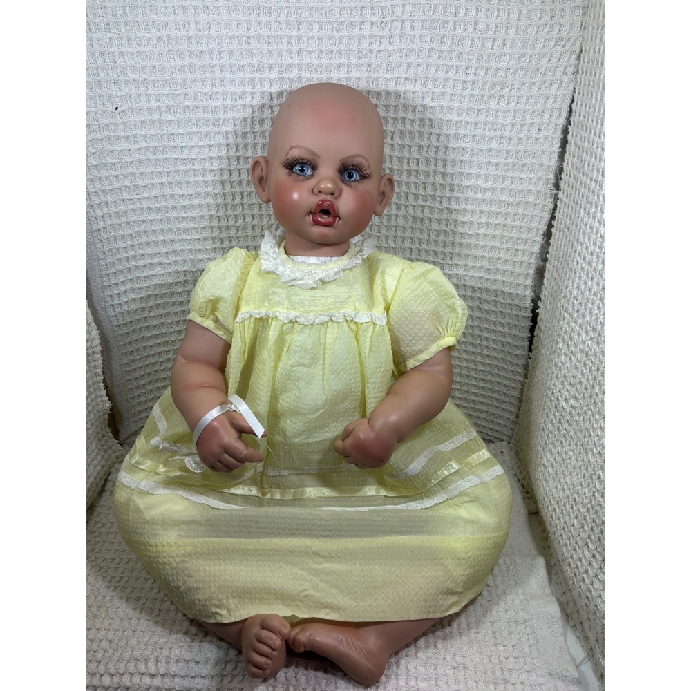 Vtg Fayzah Spanos Artist Doll 1999 Signed Numbered Large Yellow Dress Blue Eye
